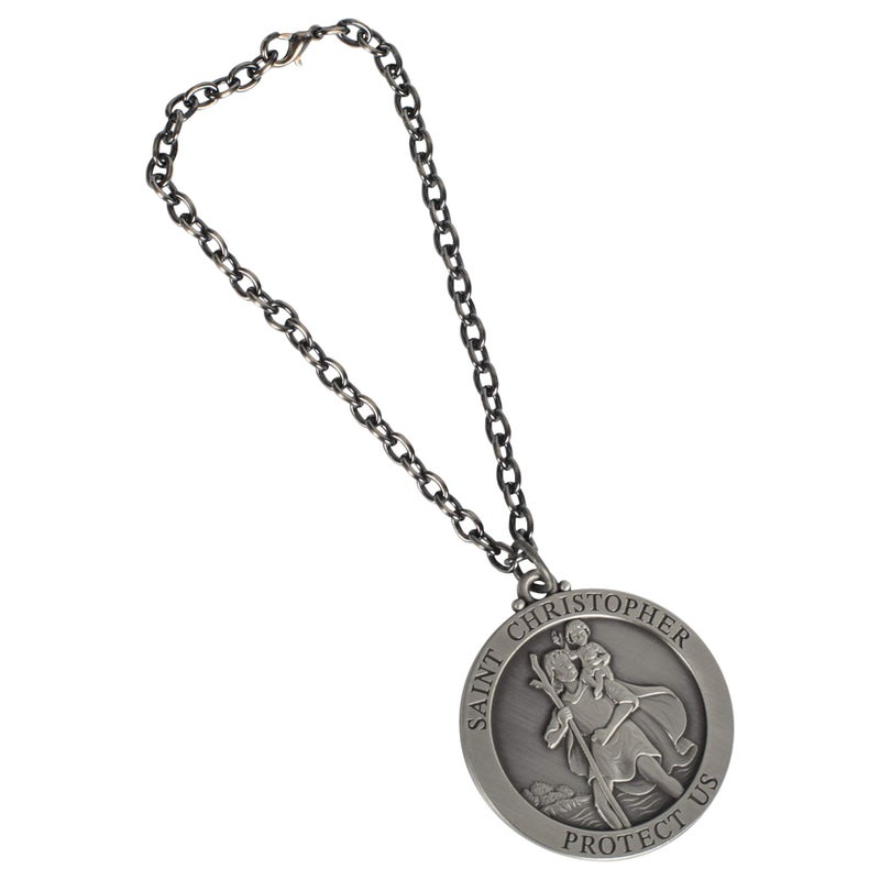 Dicksons Saint Christopher Protect Us Silver Tone 7 Inch Zinc Alloy Metal Auto Mirror Dangle Car Charm - Image 3